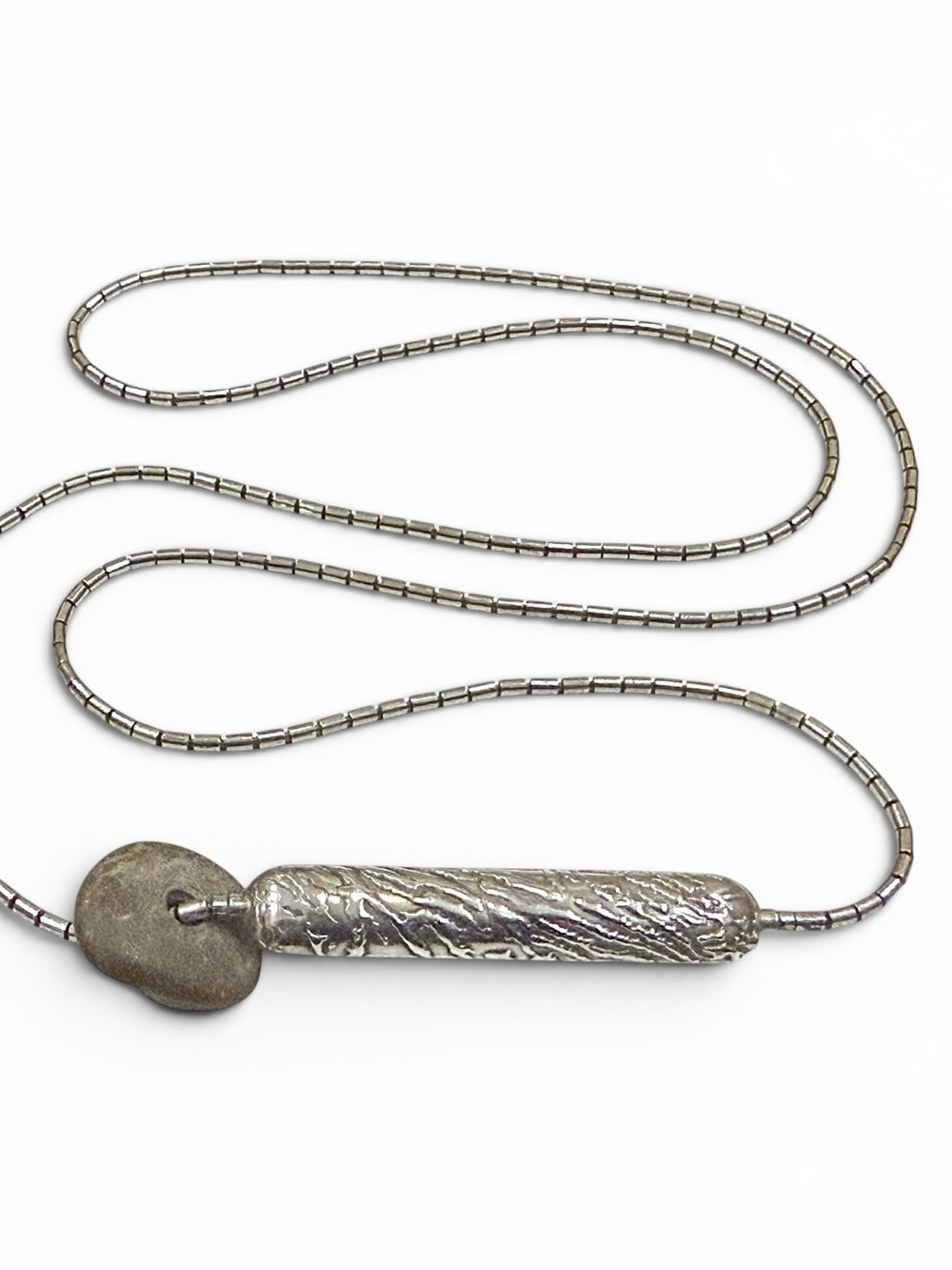 Jan Yager Unique Sterling Modernist Pillow Style Necklace with Stone Accent